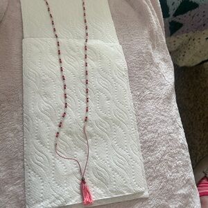 Pink Beaded Necklace with Tassel